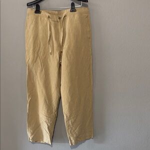 Liz Claiborne Tan Wide Leg Pants linen and silk with tie Waistband pockets